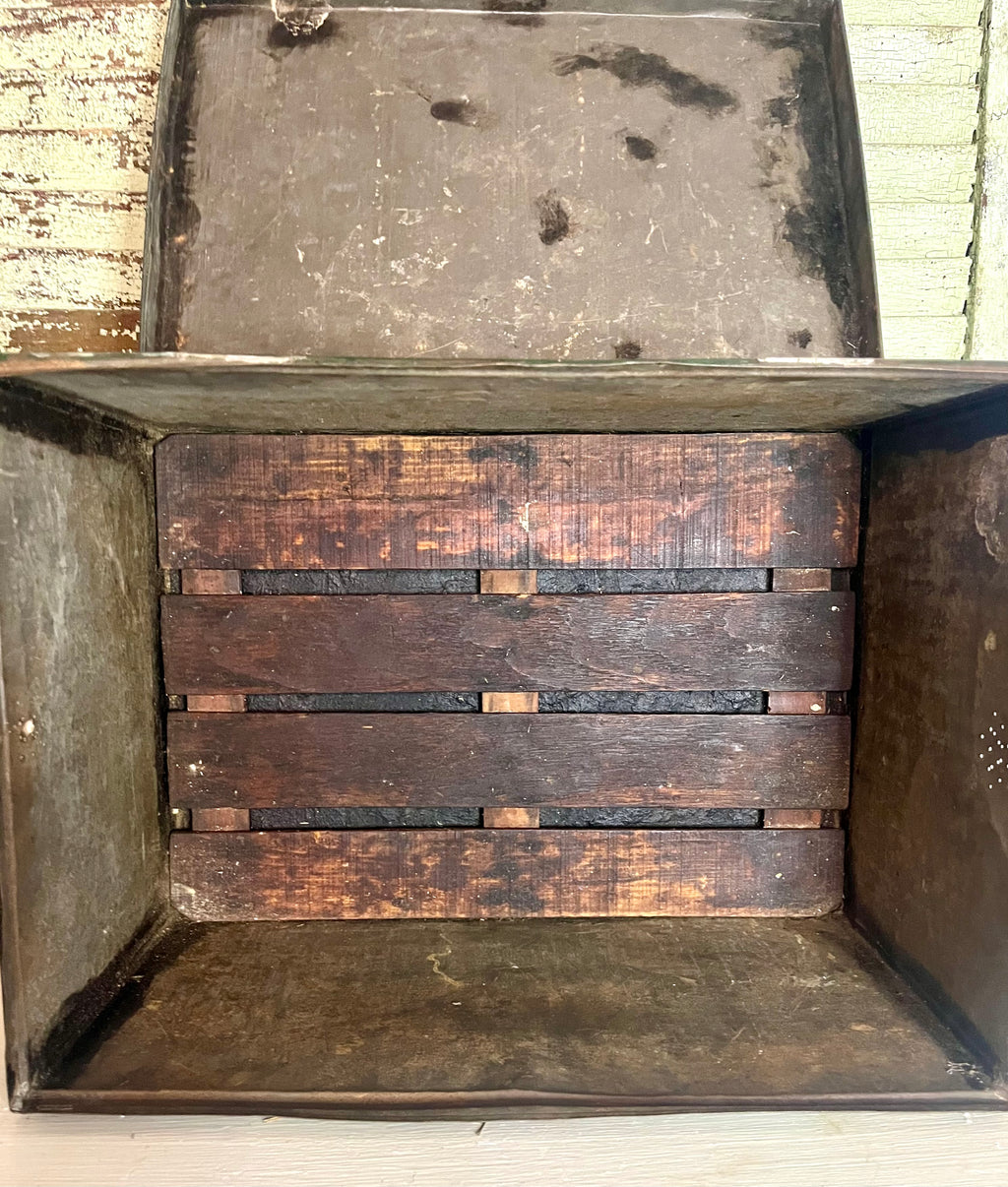 Antique Metal Bread Box Rare Dark Green Collector