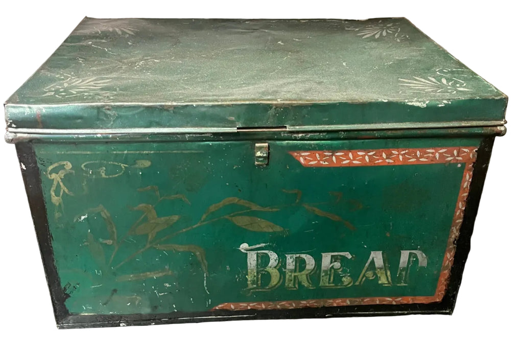 Antique Metal Bread Box Rare Dark Green Collector