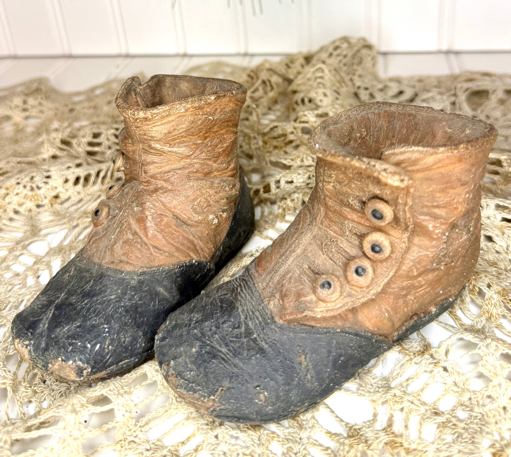 Antique Pair Leather Children’s Boots 19th Century Victorian Button Up