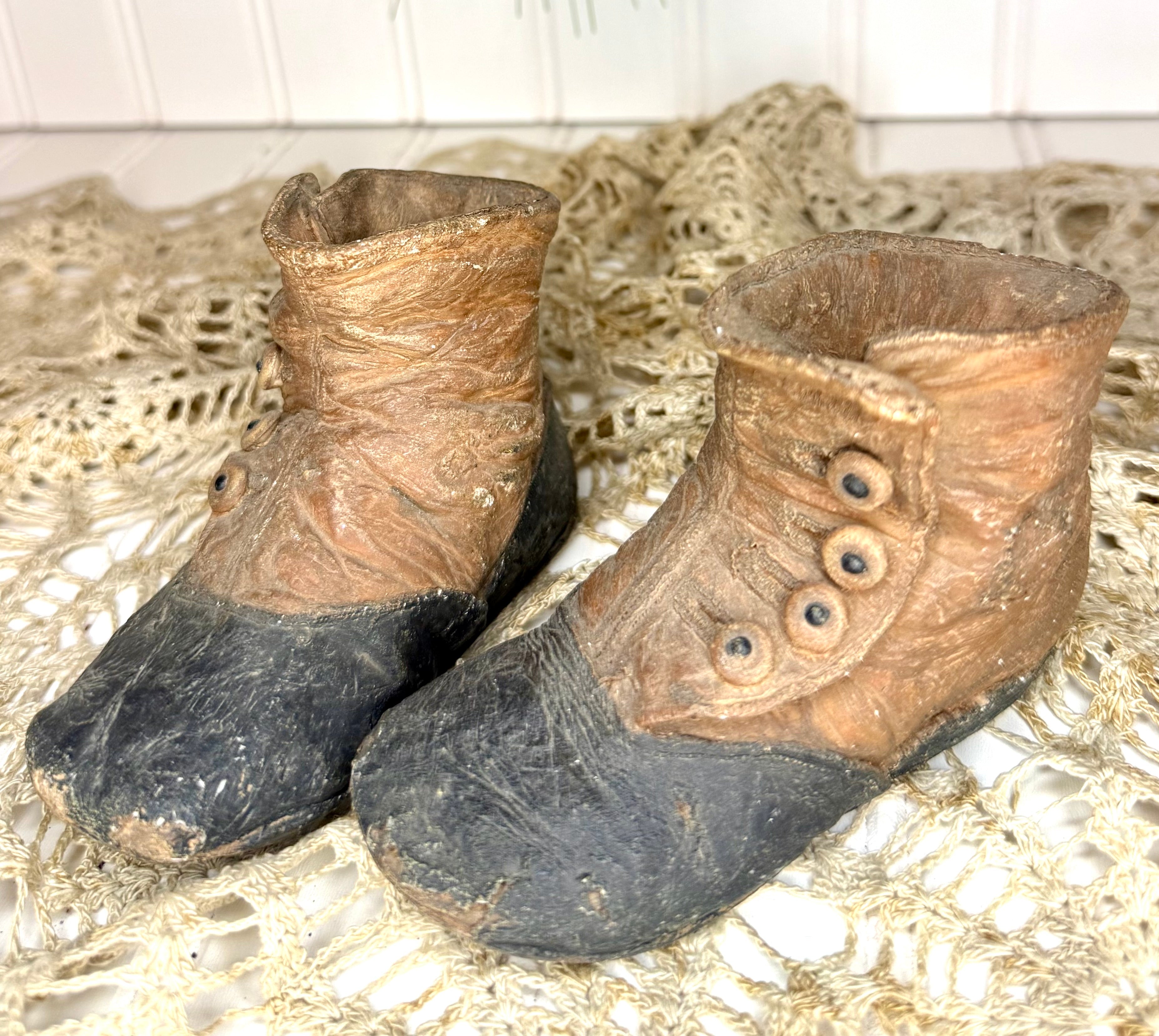 Antique Pair Leather Children’s Boots 19th Century Victorian Button Up