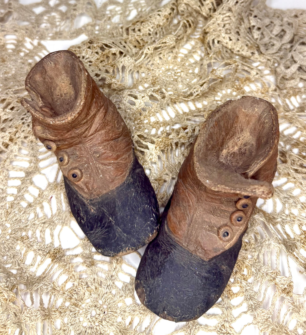Antique Pair Leather Children’s Boots 19th Century Victorian Button Up