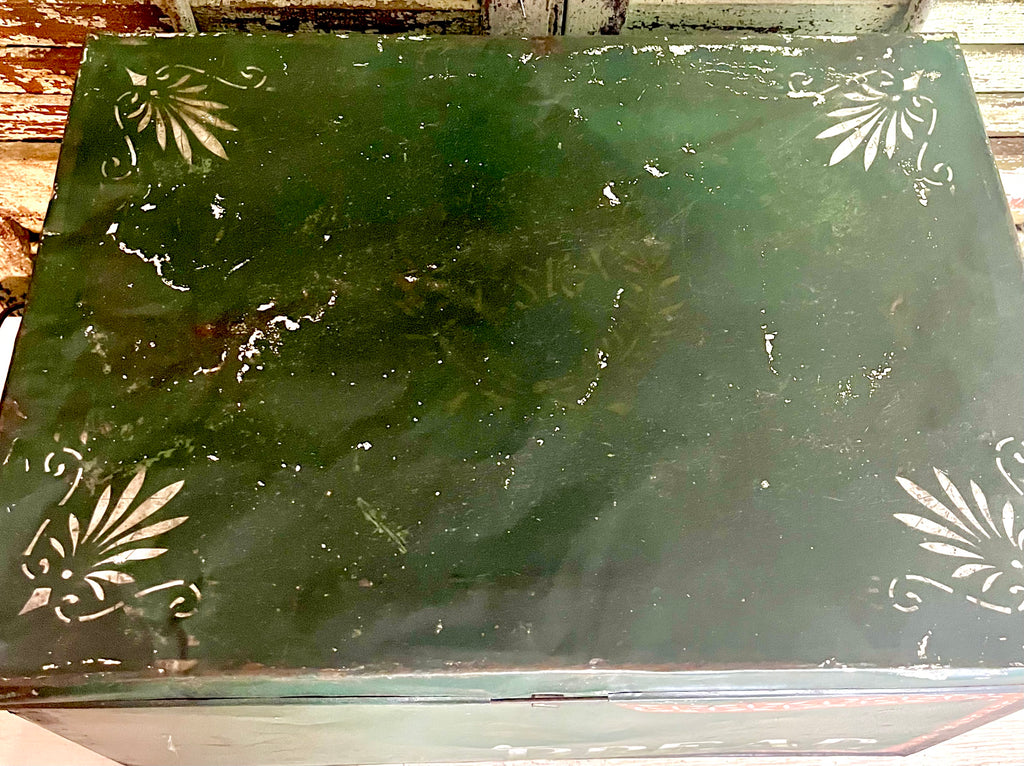 Antique Metal Bread Box Rare Dark Green Collector