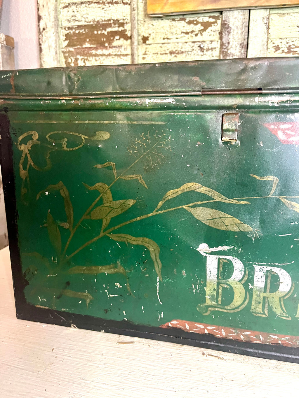 Antique Metal Bread Box Rare Dark Green Collector