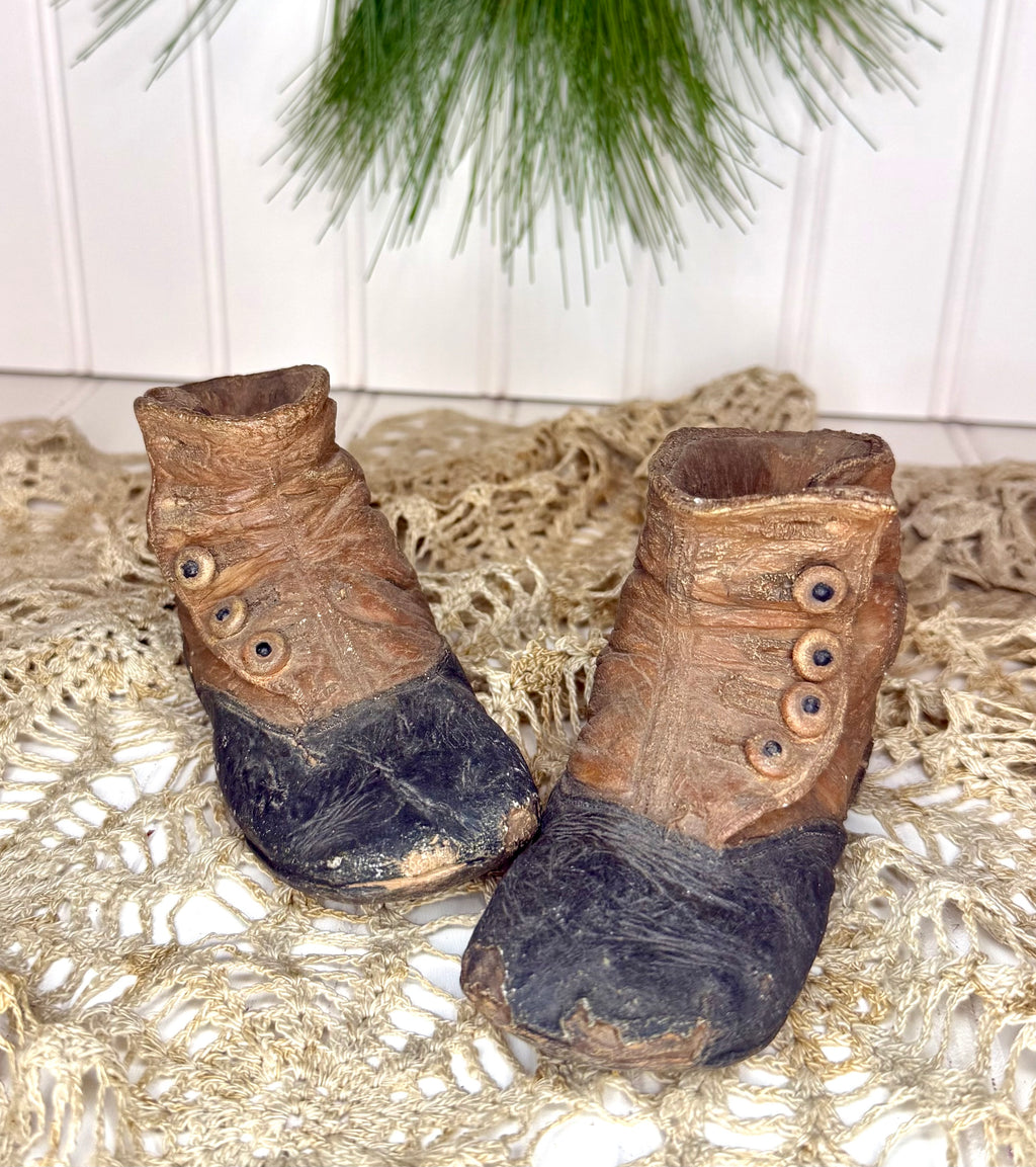 Antique Pair Leather Children’s Boots 19th Century Victorian Button Up