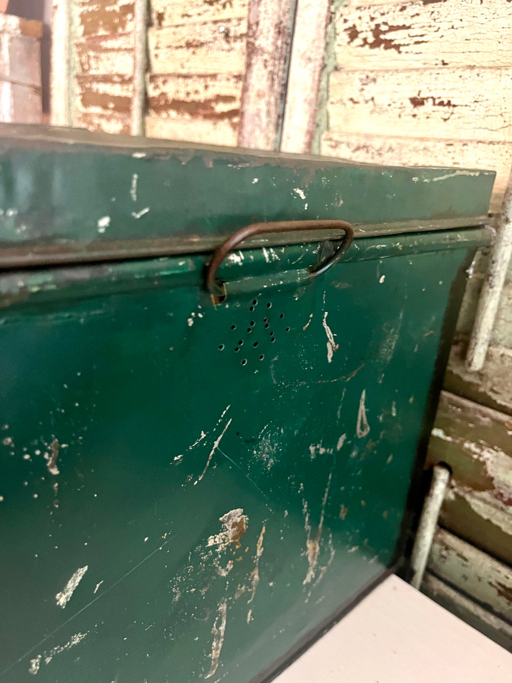 Antique Metal Bread Box Rare Dark Green Collector